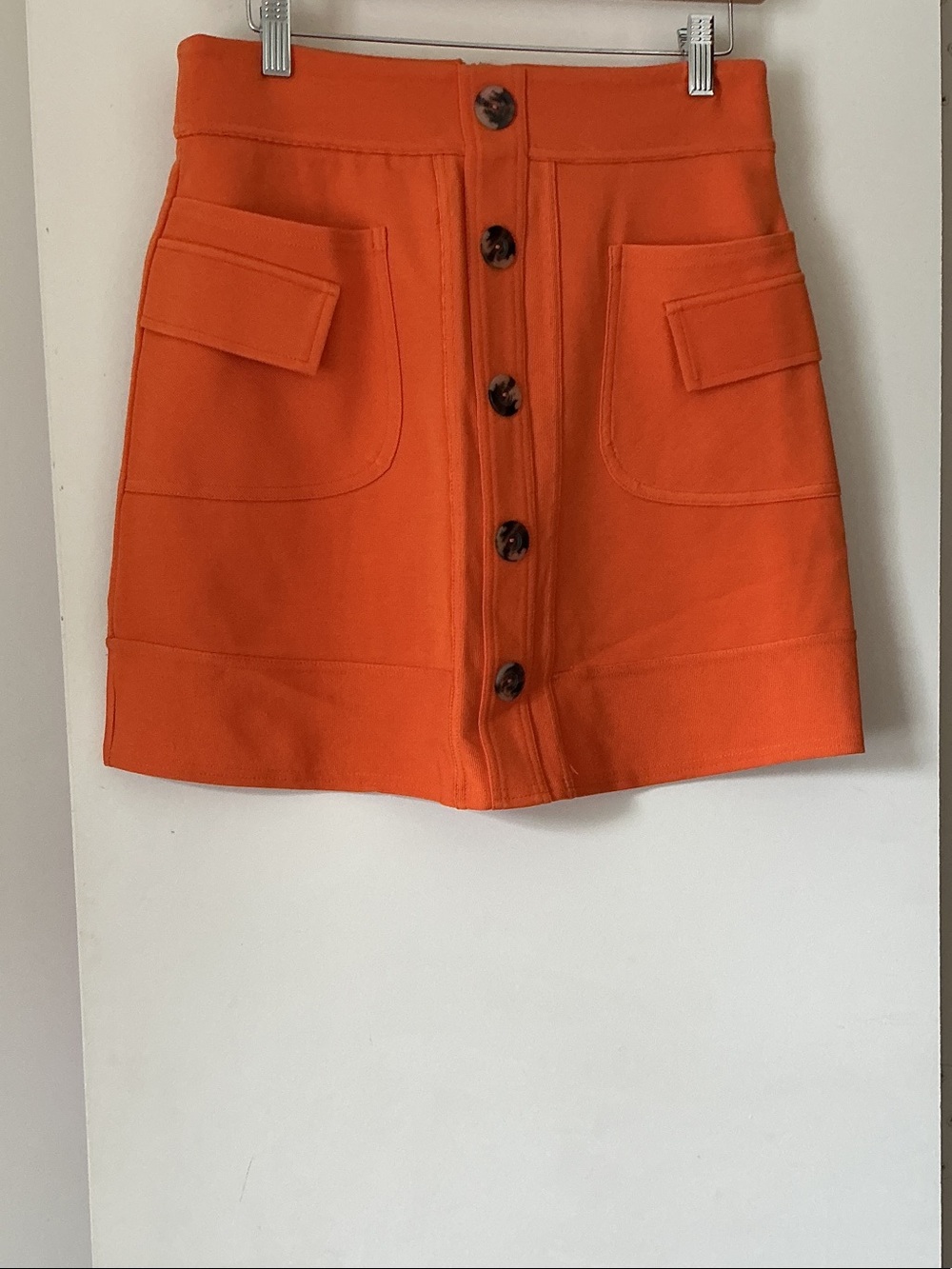 MAEVE FROM ANTHROPOLOGIE Button-Front Orange Mini Skirt with Patch Pockets